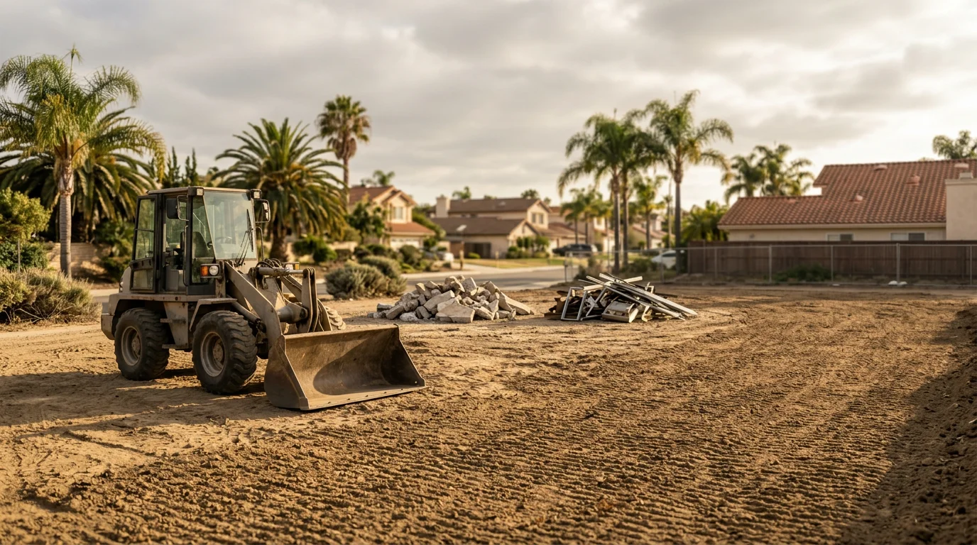 Cleared property lot ready for construction with debris removed