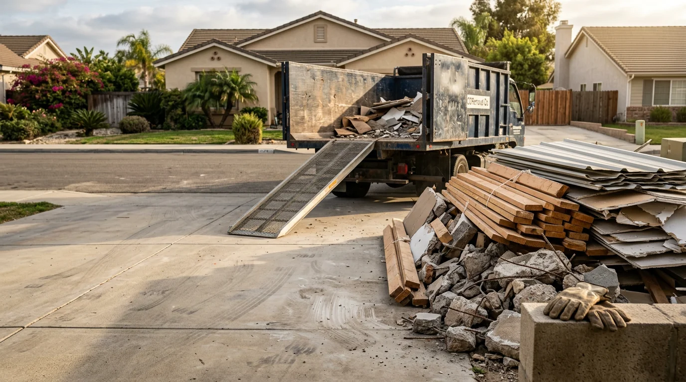 A cleared Orange County property lot after debris cleanup, showing an empty, level surface with no remaining wood, concrete, or demolition waste. Junkhead Demolition LLC debris removal service result on a residential site in Orange County, California.