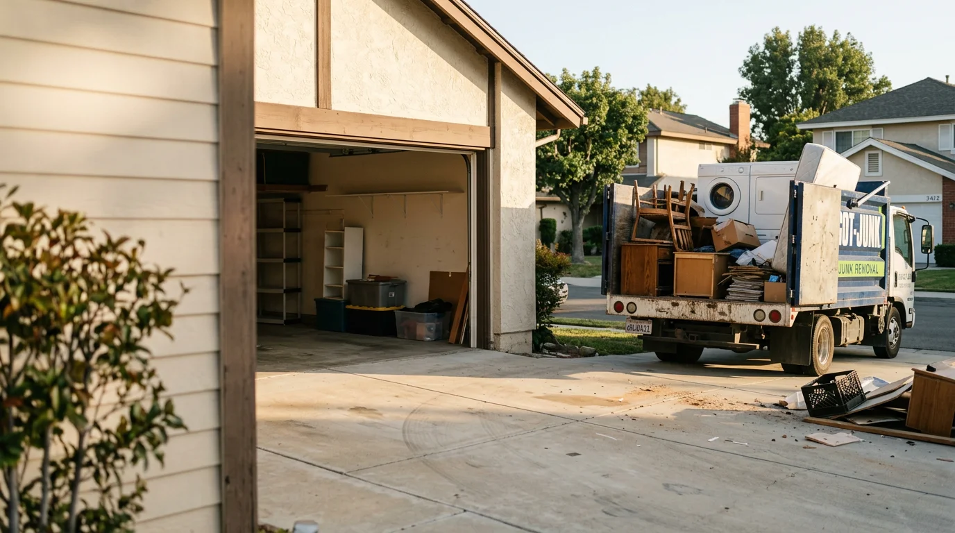 A cleared residential property interior in Orange County after a full property cleanout by Junkhead Demolition LLC, with empty rooms and no remaining furniture or clutter. Bare floors and open spaces show the property is ready for sale or rental.